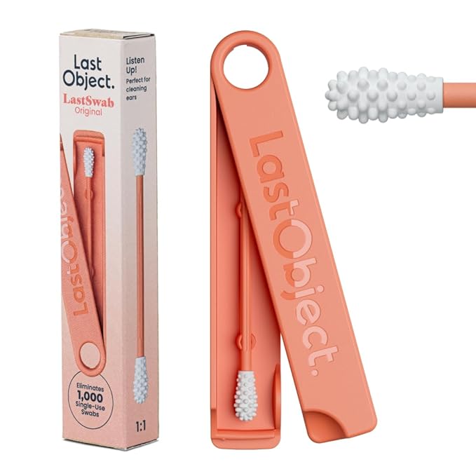 LastSwab® Reusable Cotton Swabs for Ear Cleaning - The Sustainable and Sanitary Alternative to Single-Use Q Tips - Zero Waste and Easy to Clean - Comes with a Convenient Travel Case Holder - Peach