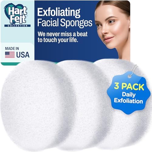 HartFelt Round Face Scrubber for Women | Reusable Facial Sponges for Daily Cleansing | Facial Exfoliating Pads for Removing Dead Skin, Dirt & Makeup | Use with Favorite Cream | Made in USA - 3 Count by HartFelt