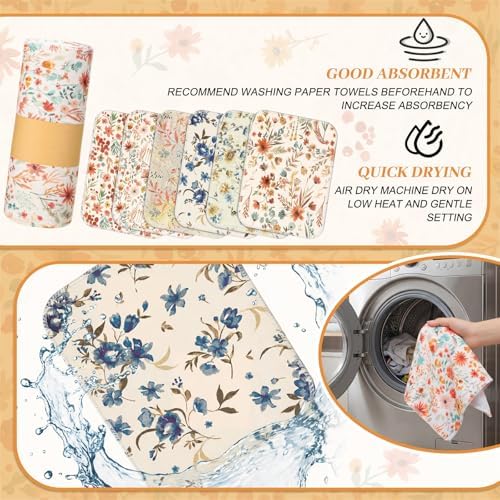 Redbaker 30 Pcs 18 Pcs Reusable Paper Towel for Kitchen,Vintage Flower - Image 6