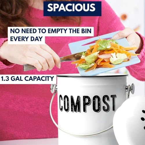 Granrosi Compost Bin Kitchen Counter, 1.3 Gallon, 3 Charcoal Filters - Image 3
