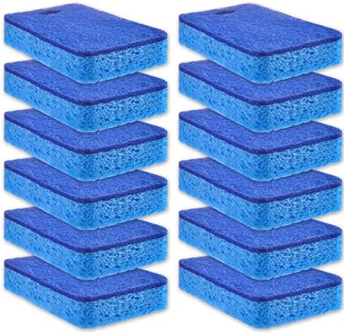 METUUTER 12-Count Scrub Sponges Kitchen Sponge Heavy Duty, Cellulose Sponges with Scouring Pads Dual-Sided for Kitchen and Household Use (Square-Blue) by METUUTER