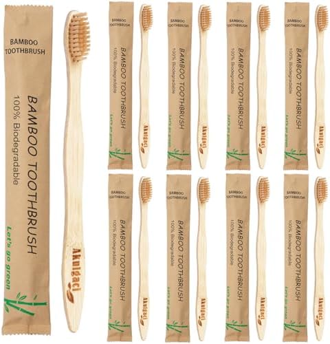 100 Pack Bamboo Toothbrushes for Adults, Biodegradable Soft Bristles Toothbrushes, Eco-Friendly Natural Reusable Wooden Toothbrush in Bulk for Camping Trips Hotel Travel by Akulgaci
