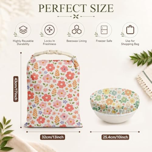 Britimes Reusable Bread Bags Set, Beeswax, XL, Zero Waste, Floral - Image 3