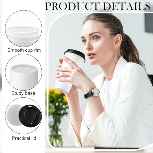 Honeydak 45 Pack 16 oz Reusable Coffee Cups with Lids Water Bottle Iced Coffee Travel Mug Reusable Portable Plastic Tea Tumblers Bulk for Hot and Cold Drinks Birthdays Party(Classic,White with Black) - Image 2