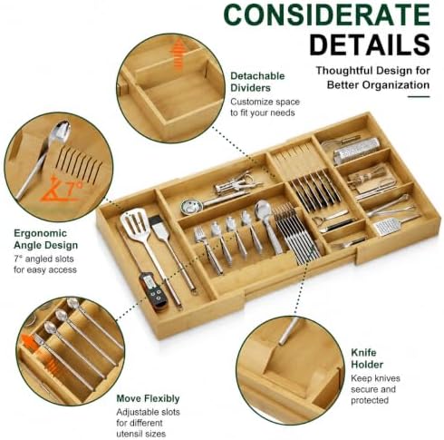 Bamboo Expandable Kitchen Drawer Organizer, 17.7-29.5 in,Natural - Image 5