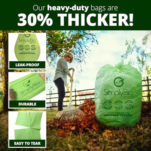 Simply Bio 60-65 Gallon Compostable Trash Bags Liners Flat-Top, Heavy Duty Extra Thick 2 Mil, 242.27 Liter, 12 Bags, Lawn, Yard, and Restaurant Use, ASTM D6400, US BPI, OK Compost Home Certified - Image 5