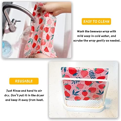 Reusable Beeswax Wrap - 9 Pack Eco-Friendly Beeswax Wraps For Food, Organic, Sustainable, Biodegradable, Zero Waste, Plastic-Free Food Storage, 1L Strawberry, 3M Orange, 5S Lemon Patterns - Image 5
