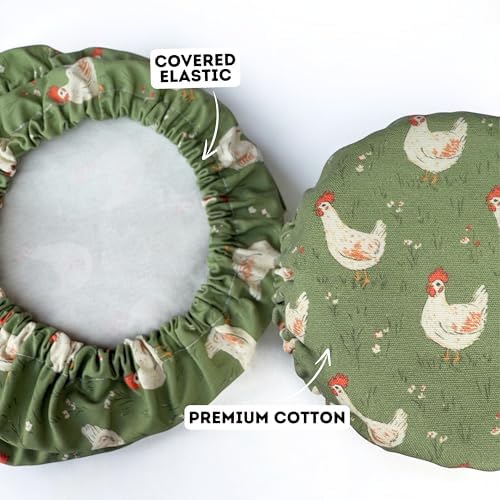 (4-Pack) Sourdough Reuseable Jar & Bowl Covers | Cute Baking Gift | 100% Cotton | Washable | Bread Proofing | Kitchen Food Storage Gifting | Starter Cover Lid Kit (Chickens) - Image 7