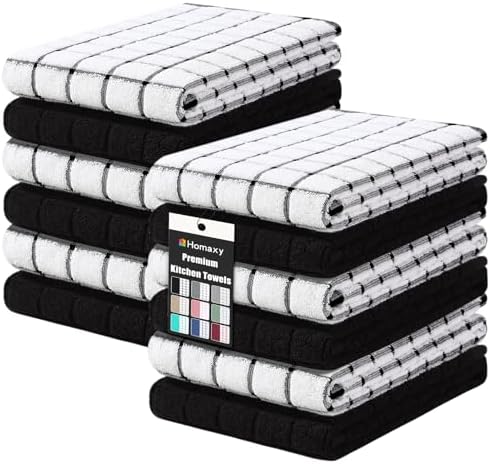 Homaxy Large Premium Cotton Kitchen Towels 16"x 28", 12 Pack, Black by Homaxy