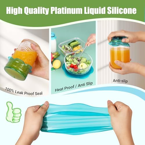 Silicone Stretch Lids for Food Storage in Fridge, Reusable Elastic Bowl Covers for Cup, Cans, Jars, Round & Rectangle Container, Food Grade Silicone Microwave Food Cover, Heat-Resistant, Blue, 6PCS - Image 5