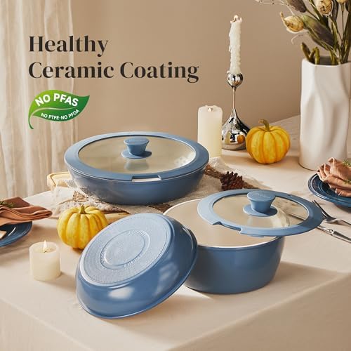 Redchef 16pcs Ceramic Nonstick Pots and Pans Set, Kitchen Cookware Set with Removable Handle, Non Toxic Cookware Set, PFAS PFOA & PTFE Free, RV Ceramic Cookware for Camping, Dishwasher/Oven Safe - Image 4