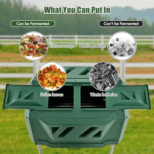 Goplus Compost Tumbler, 43 Gallon Rotating Compost Bin Barrel, Dual Chamber Tumbling Composter with Sliding Door, Gloves, Aeration System for Outdoor, Garden, Yard - Image 4