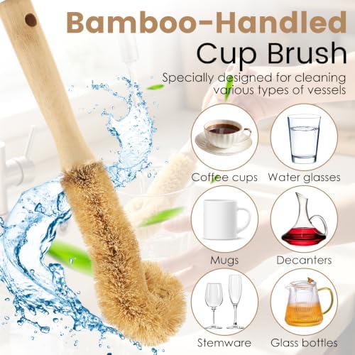 5Pcs Bamboo Dish Scrub Brush, Multi Purpose Kitchen Cleaning Brush Set - Image 4