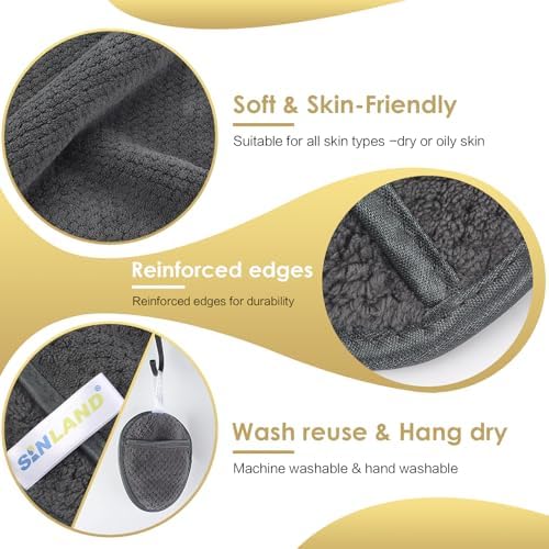 SINLAND Reusable Makeup Remover Pads Grey 12 Pack - Image 6