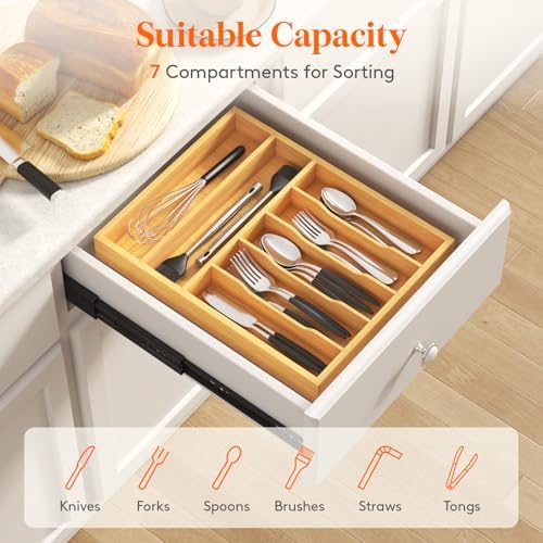 Lifewit Bamboo Silverware Tray for Drawer, 12.9 x 16.5 - Image 5
