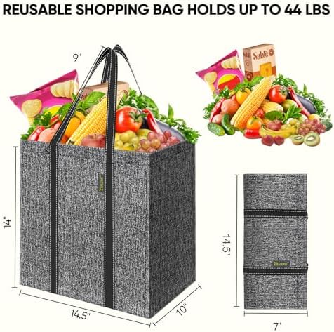 BALEINE 2 PK Grocery Bags Reusable Shopping Bags with Reinforced Bottom, Heavy Duty Foldable Tote Bags (Grey) - Image 2