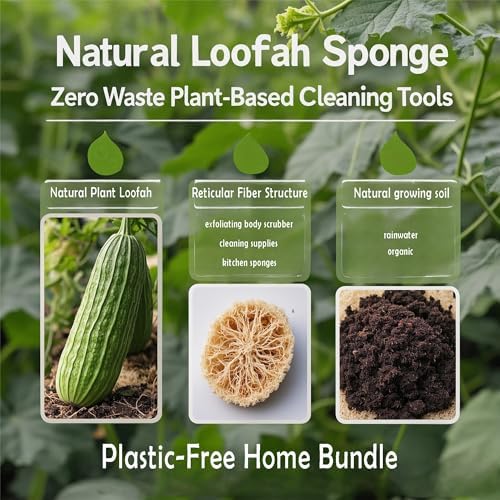 Natural Loofah, Dish Sponge Brush Kitchen Gadgets Plant Fibers for Home and Kitchen Cleaning Supplies Exfoliating Body Scrubber Face Washcloth Loofah for Women Men - Image 2
