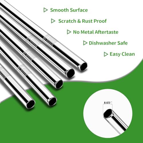 Lazycorner 5 Pcs Stainless Steel Smoothie Straws, 0.4'' Extra Wide Reusable Metal Drinking Straws for Milkshake, Smoothie, Beverage, Set of 5 with 2 Cleaning Brush - Image 4