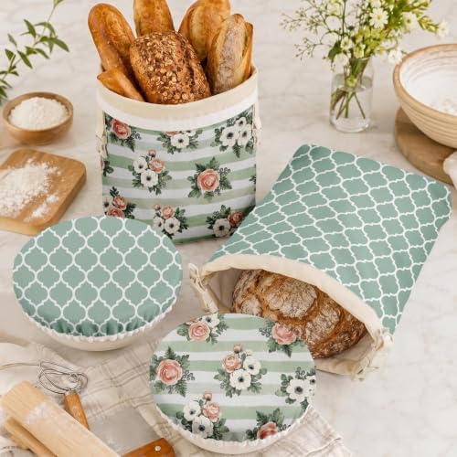 Britimes Reusable Bread Bags Set, Beeswax, XL, Zero Waste, Floral Clover - Image 2