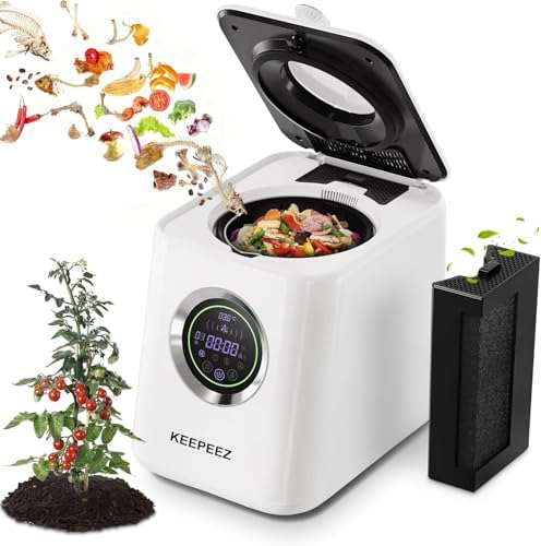 1 Gallon Electric Composter with Smart Touch Screen, Whisper-Quiet & Rapid Composting, 0.5kWh Energy-efficient, Odorless compost bin kitchen, Carbon Filter over 2000h, 2 Composting-Mode, Self-cleaning by KEEPEEZ