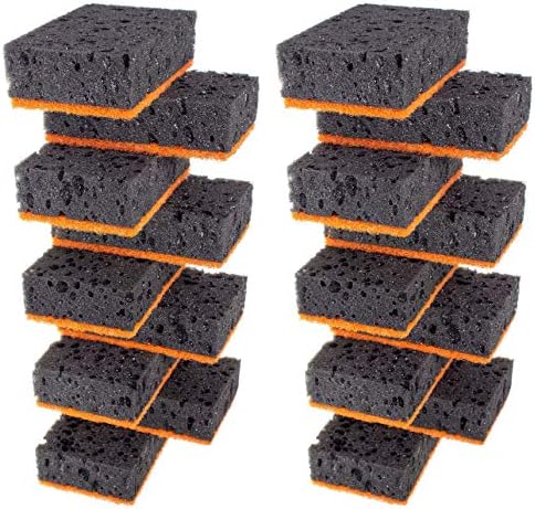 Black & Orange Multi Use Scrub Sponges. Made in Europe. 18 Pack, 4.3x2.8x1.4 inches. Heavy Duty and Non Scratch Fiber. Odorless Durable and Delicate Halloween Holiday Sponges by Okleen