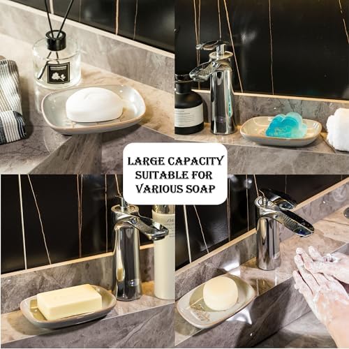 Miamolo Ceramic Soap Dish Soap Holder, Soap Lift for Bar Soap Sponge, Shower Soap Dishes for Bathroom Kitchen Counter Soap Saver Tray Keep Dry, Dishwasher Safe (Pack of 2) - Image 3