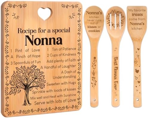Nonna Gifts - "Recipe for a Special Nonna" Gifts for Nonna Cutting Board Set, Bamboo-Made Engraved Utensil Set Nonna Gifts for Grandma Cutting Board, Mothers Day Gifts for Nonna. by Apjielop-GiftsMaster