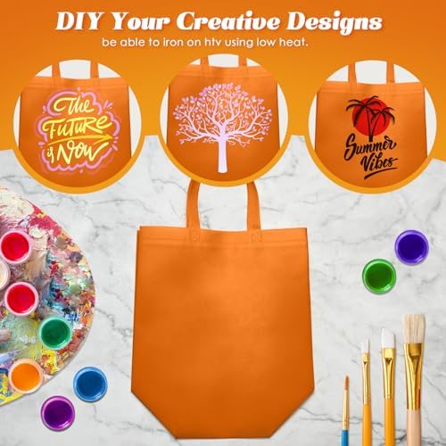 Reginary 50 Pcs Reusable Tote Bags Shopping Bags Non Woven, Orange - Image 6
