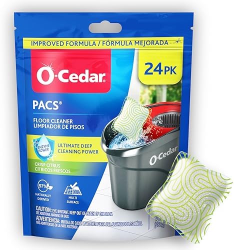 O-Cedar PACS Hard Floor Cleaner, Crisp Citrus Scent 24 Count (1-Pack) | Made with Naturally-Derived Ingredients | Safe to Use on All Hard Floors | Perfect for Mop Buckets by O-Cedar