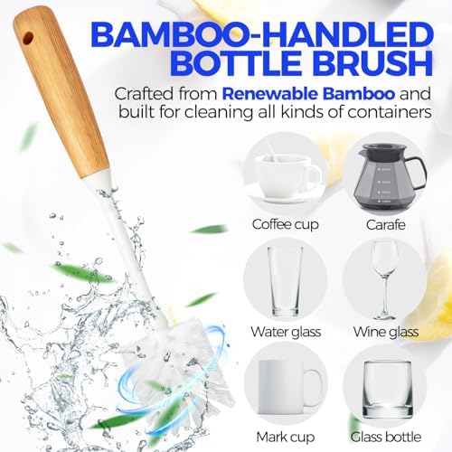 Holikme 6 Pack Dish Brush with Bottle Brush Scrub Brush Straw,White - Image 4