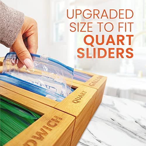 mHomeAid Bag Storage Organizer - Bamboo Food Plastic Baggie Holder, Dispenser, and Container for Kitchen Drawer - Fits Ziplock and Ziploc Gallon, Quart, Sandwich & Snack Sized Slider Bags (Bamboo) - Image 5
