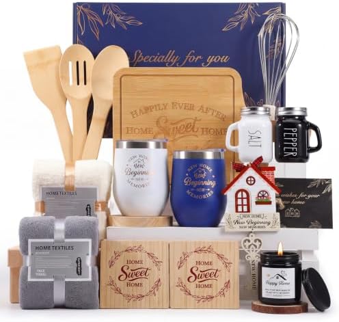 Housewarming Gifts New House -19 Pcs Closing Gifts for Couple Friend Women Men Home Buyers, House Warming Basket for New Houses Apartment Kitchen Presents (Blue,Classic) by RimCereal