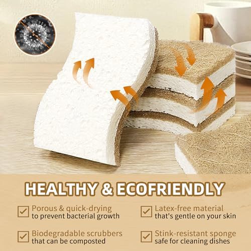 Silkyhose 12 Pack Natural Kitchen Sponges, Cellulose Coconut & Non-Scratch - Image 4