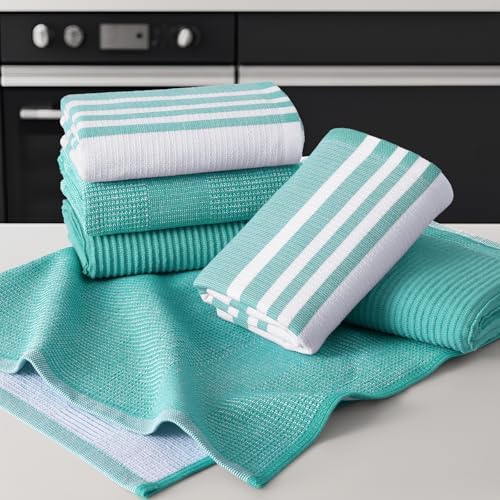 Homaxy Cotton 380 GSM Premium Kitchen Towels, 18"x 28", 3 Pack, Teal - Image 5
