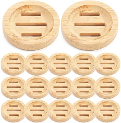 24PCS Bamboo Soap Dishes,3.2 in Round Wooden Soap Holder with Drainage Slots, Waterproof Lacquered Soap Bar Tray for Bathroom Shower, Shampoo Bar Holder, Scrub Sponge Tray - Image 2
