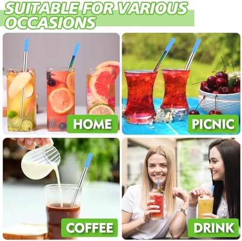 Reusable Straws 5Pack Collapsible Portable Metal Straw Reusable Foldable Stainless Steel Drinking Travel Telescopic Straw with Case, Straws Brush - Image 5