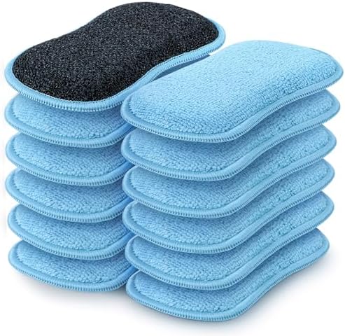 HOMEXCEL Dish Sponge 12 PK, Microfiber Kitchen Sponges for Cleaning, Blue by HOMEXCEL