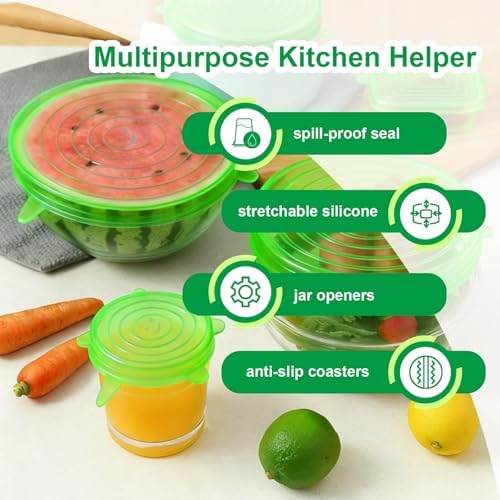 Silicone Stretch Lids – 6 Pack Reusable Food Covers,Flexible Silicone for Bowls, Containers, Fruits – Airtight & Leakproof Seal for Kitchen Storage(green) - Image 3