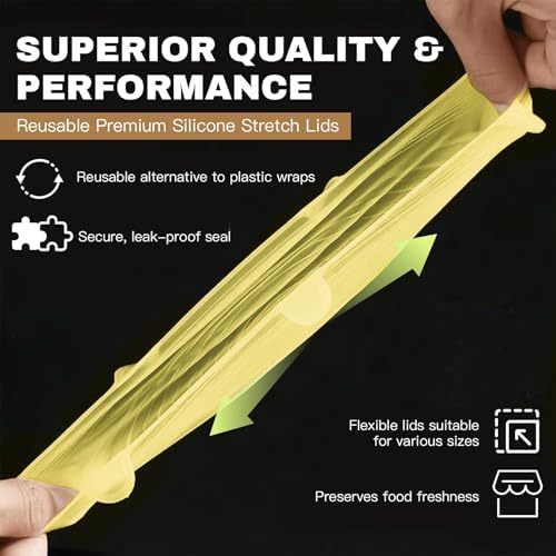 Reusable Silicone Stretch Lids – 18PCS Round & Square Stretchy Food Covers, Airtight & Leakproof, Microwave & Dishwasher Safe Yellow - Image 4