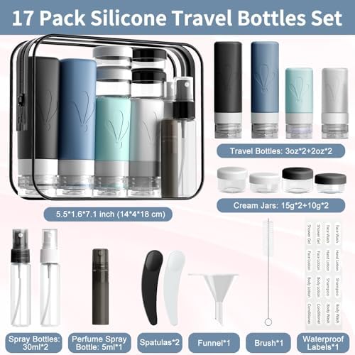 INSFIT 17 Pack Travel Bottles for Toiletries, TSA Approved 3oz 2oz Travel Size Toiletries, BPA Free Leak Proof Squeezable Silicone Tubes Travel Essentials for Shampoo Conditioner Lotion Soap - Image 2