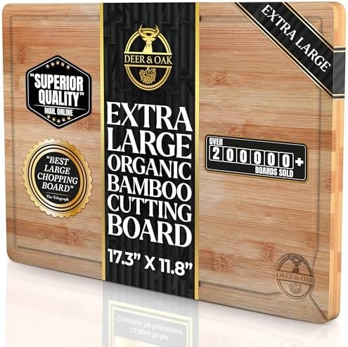 Deer & Oak Extra Large Bamboo Cutting Board 17.3 x 11.8 x 0.8 Inch by DeerOak
