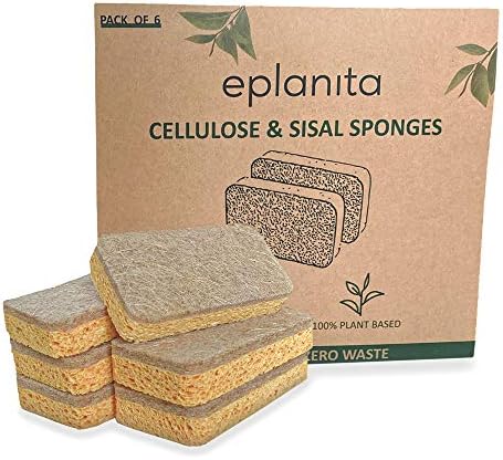 eplanita Natural Plant Based Scrub Sponges (6 Pack), Non-Scratch, Biodegradable Eco Scourers for Kitchen and Bathroom by eplanita