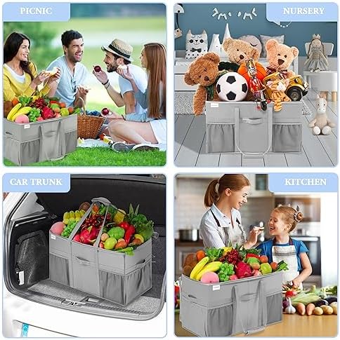 Extra Large Utility Tote Bag, 2 Pack Reusable Grocery Bags Heavy Duty, Sturdy Structured Tote Bag with Pockets & Handles, Foldable Shopping Bags for Groceries, Collapsible Totes with Lids 22x11.5x13in - Image 4