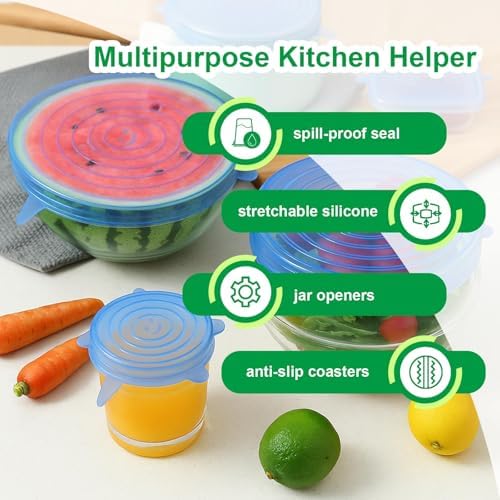 Silicone Stretch Lids – 6 Pack Reusable Food Covers,Flexible Silicone for Bowls, Containers, Fruits – Airtight & Leakproof Seal for Kitchen Storage(blue) - Image 3