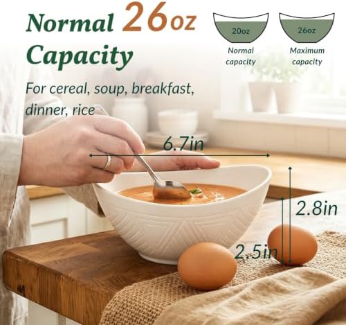 Homienly Wheat Straw Serving Bowls Unbreakable Serving Bowls for Kitchen, Camping, Party, RV, Microwave and Dishwasher Safe Soup Bowls 26 OZ Popcorn Bowls Reusable (4 PCS White) - Image 2