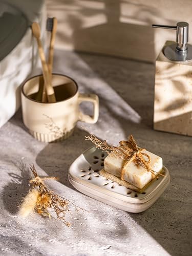 Miamolo Soap Dish for Shower with Drainage, Double Layer Bar Soap Holder, Ceramic Soap Saver Sponge Holder for Bathroom, Tub and Kitchen Sink, Slotted Draining Soap Dishes Extend Soap Life, Beige - Image 2