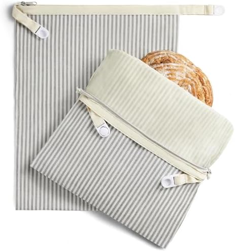 BRONYPRO Reusable Beeswax and Linen Bread Bags with Zipper, 2-Pack Waxed Bread Bags for Homemade Bread & Sourdough, Sustainable Sourdough Loaf Storage to Lock in Freshness, Large 17x12.6in, Grey by Bronypro