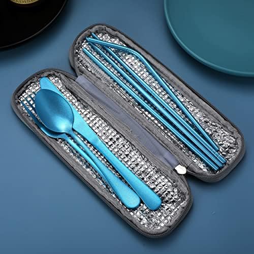 Portable Stainless Steel Flatware Set, Travel Camping Cutlery Set, Portable Utensil Travel Silverware Dinnerware Set with a Waterproof Case (Light Blue) - Image 5