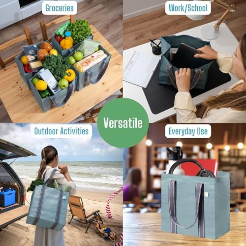 VENO 2/4 Pack Compact Reusable Grocery Shopping Bags with Hard Bottom - Image 6