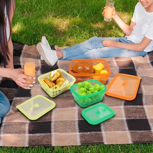 Set of 3 Clear Collapsible Full Silicone Food Storage Containers with Lids, Bento Lunch boxes for Meal Prep, Lunch, Leftovers, Microwave Fridge Dishwasher Safe, BPA-Free - Image 3